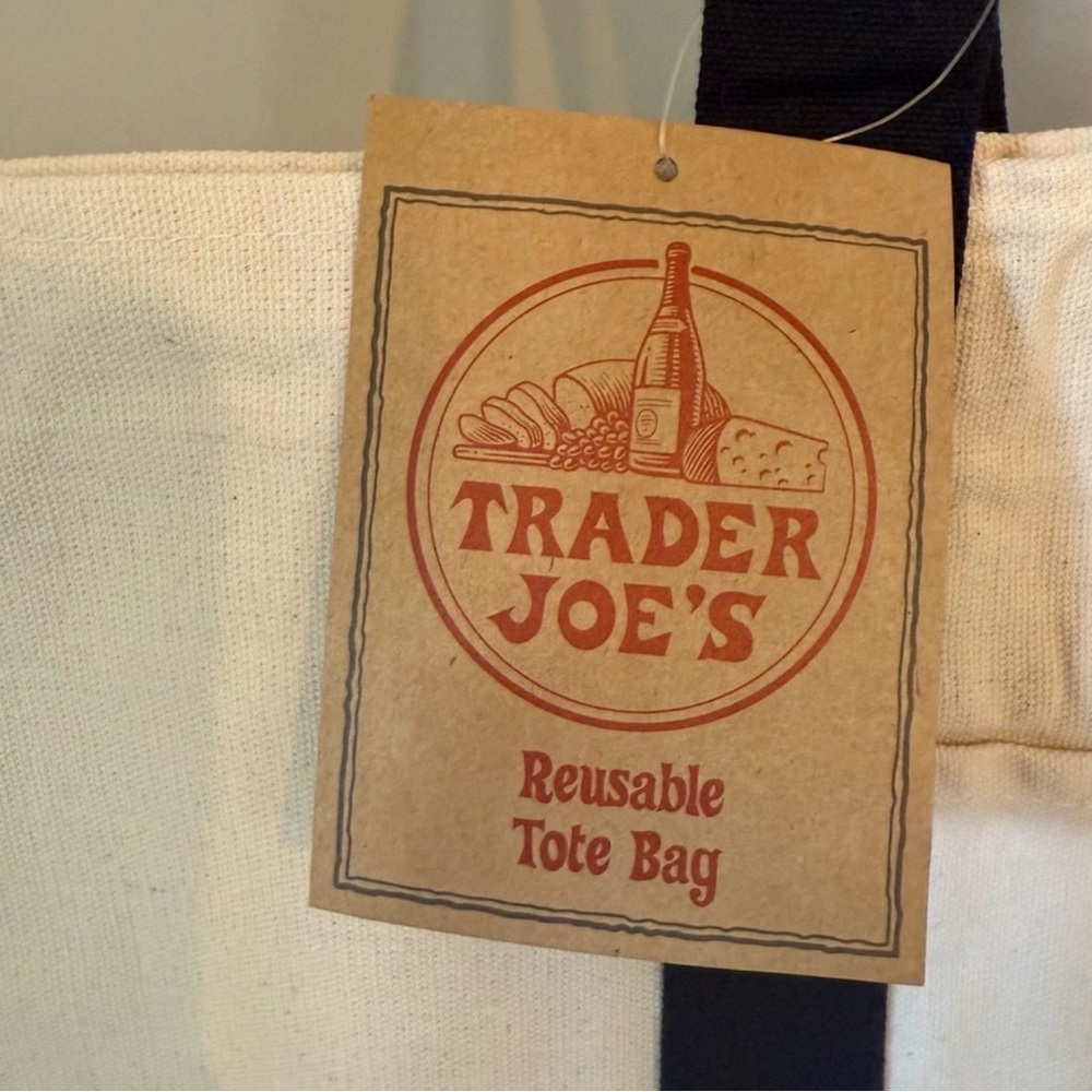 Trader Joe’s Navy Canvas Tote Bag Reusable Grocery Shopper NWT - Picture 3 of 4